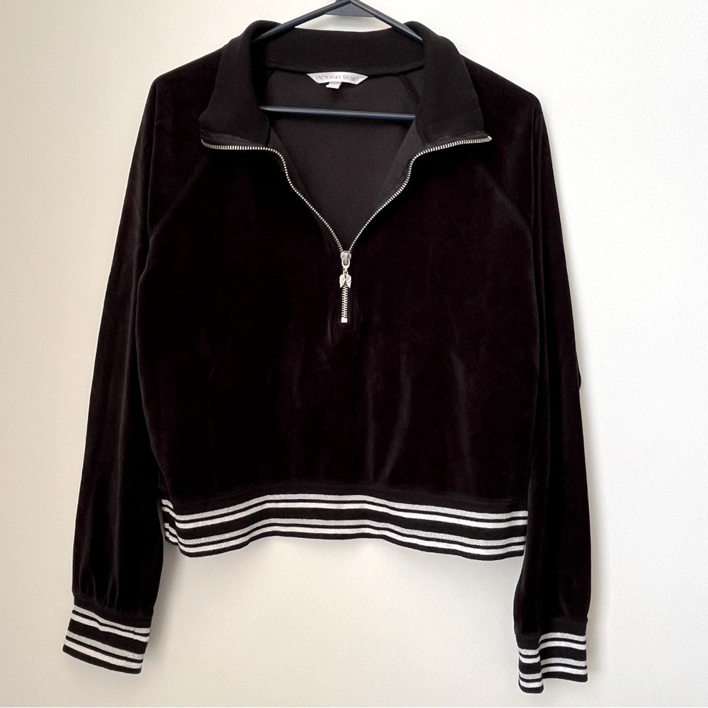 VICTORIA'S SECRET Black Crop Velour Tracksuit Jacket Size Large